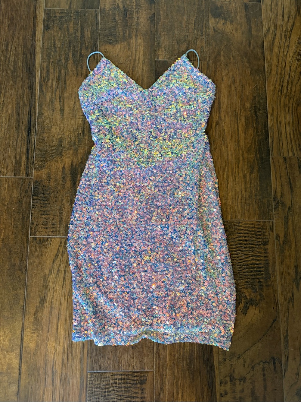 Iridescent Sequin V-Neck Spaghetti Strap Dress - Pink Multicolor